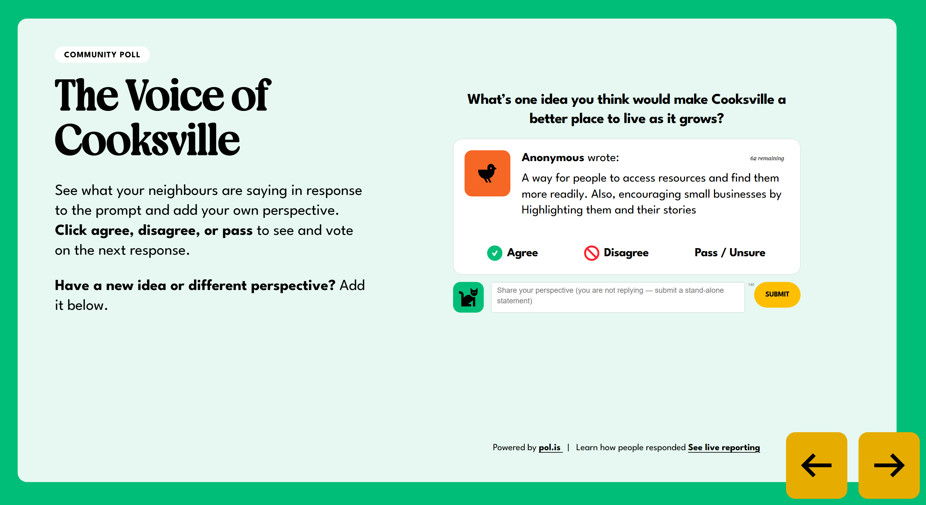 Screenshot of community poll for Cooksville by Digital Public Square